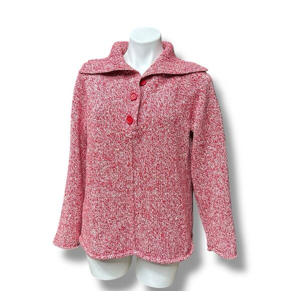Liz Claiborne Vintage Sweater Chunky Knit Red White Collared Rugby Style Sz XL - Picture 1 of 12